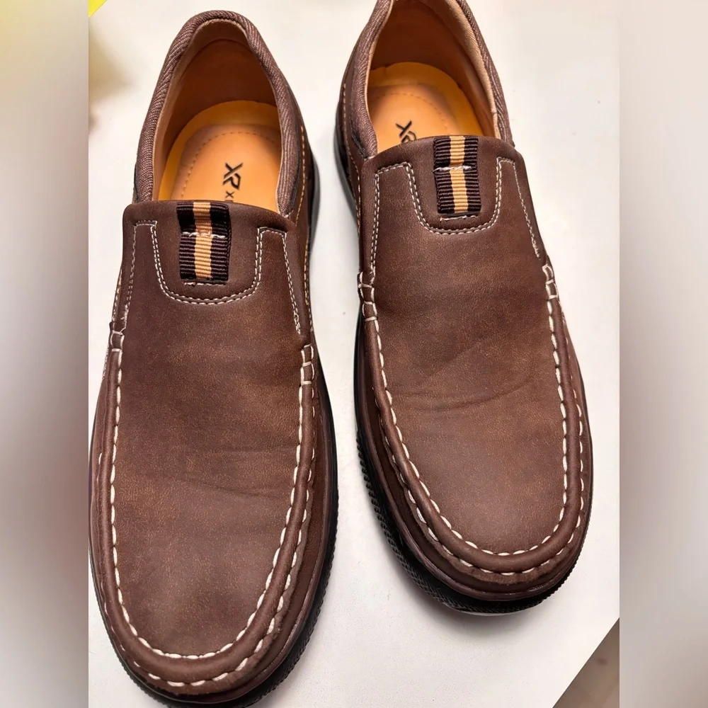 Men's Brown Slip-On Casual Loafers with Contrast Stitch Detail